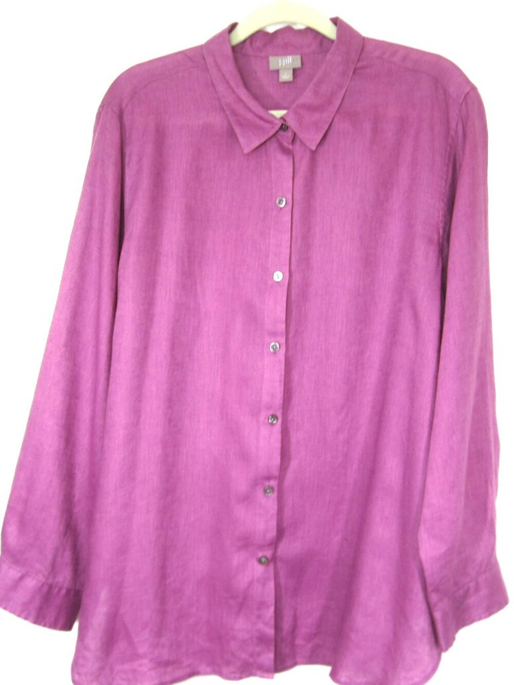 J. Jill 100% Linen Oversize Button Blouse Size L Purple Long Sleeve Collar